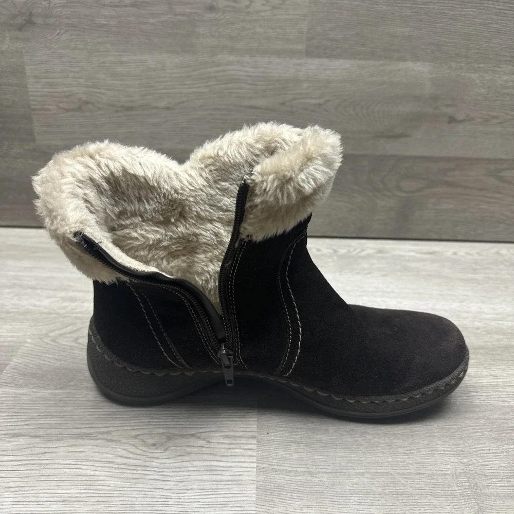 Baretraps Emily Brown Suede Leather Faux Fur Lined Boots Women Size 8M Very Nice